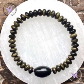 Men's Golden Obsidian Focal Stretch Bead Bracelet